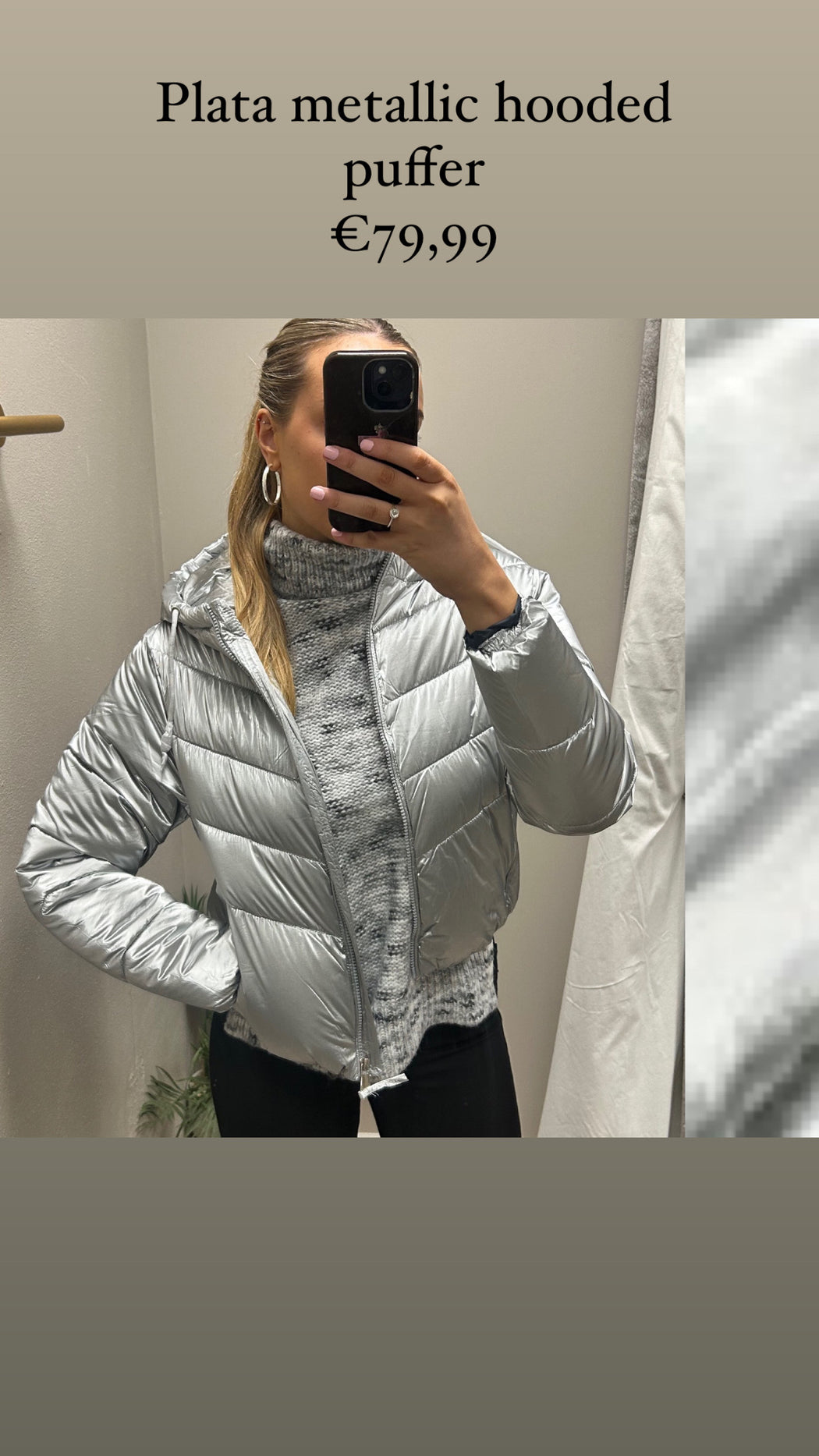 Plata metallic hooded puffer