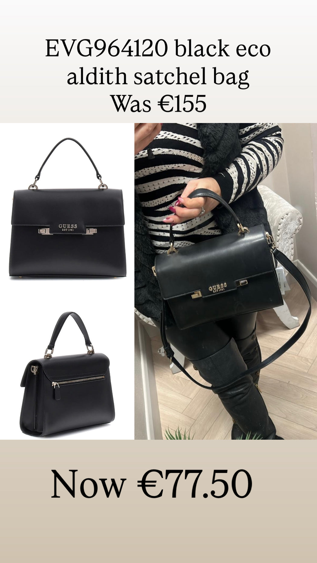 EVG964120 black eco aldith satchel bag