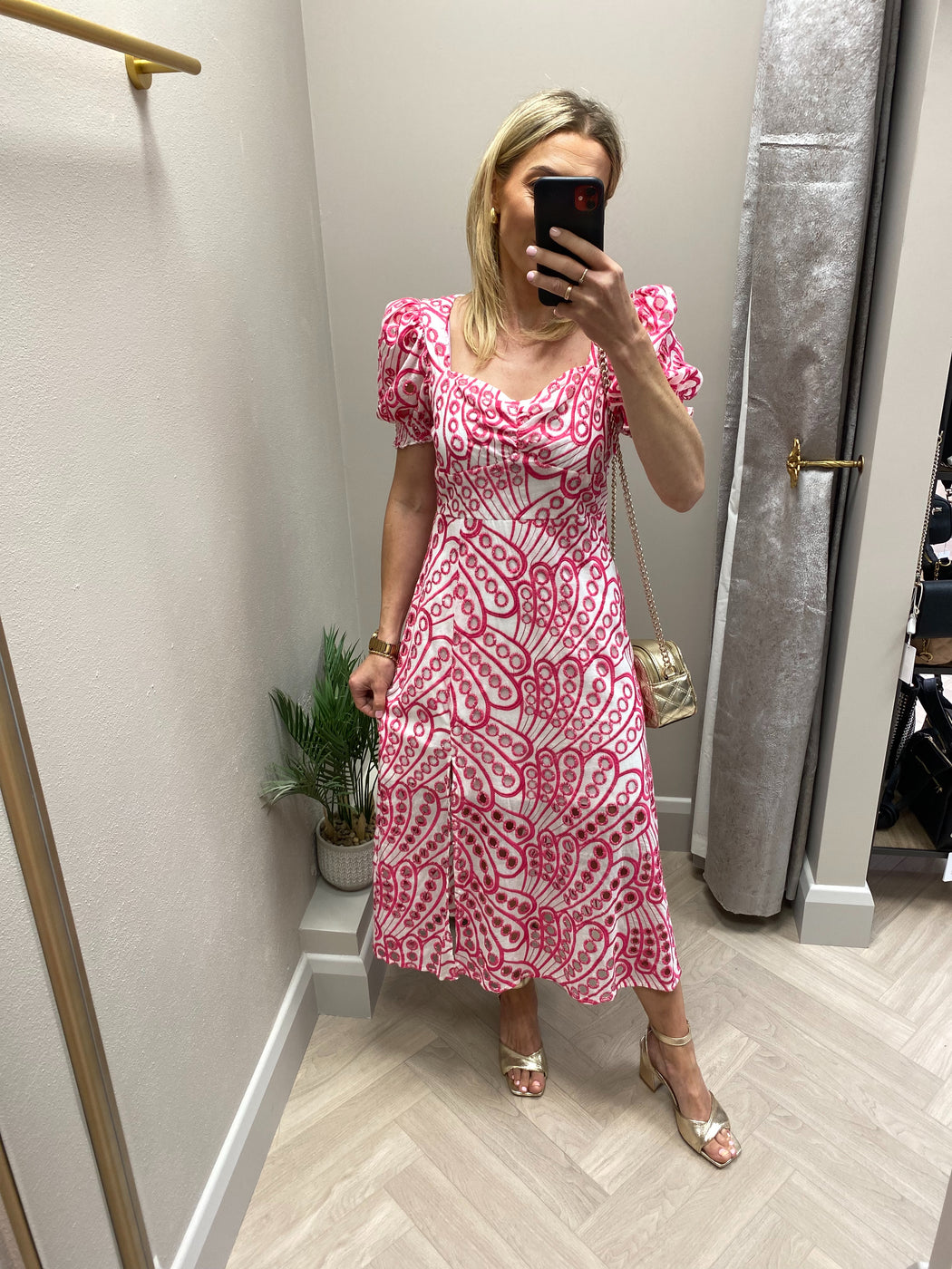 Lillian pink  Broderie Anglaise Midi Dress