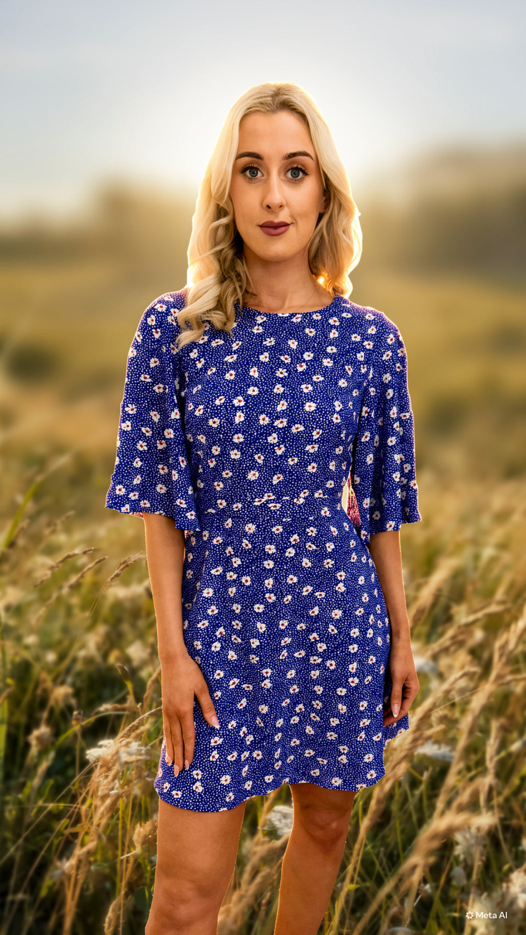 Traffic People Misty blue Ditzy Floral Print Dress