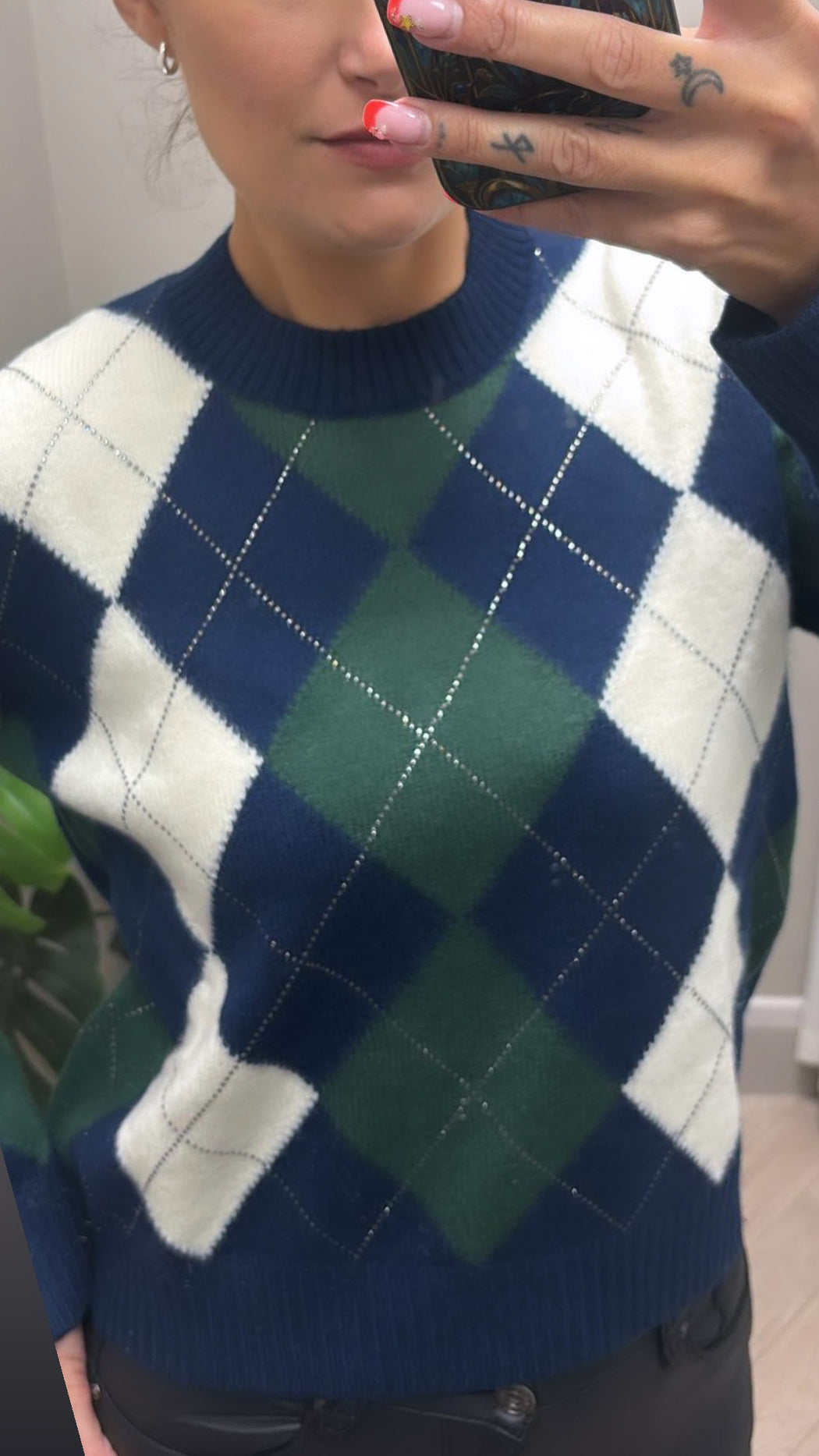 Guess Gracie Argyle Sweater Navy. W6BR48Z1447