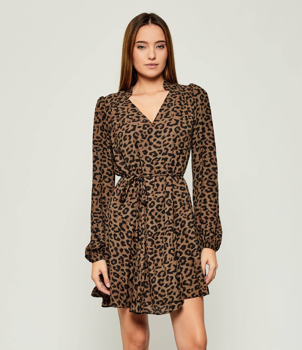 Guess wanda flare brown leopard dress w5bk51wgla2