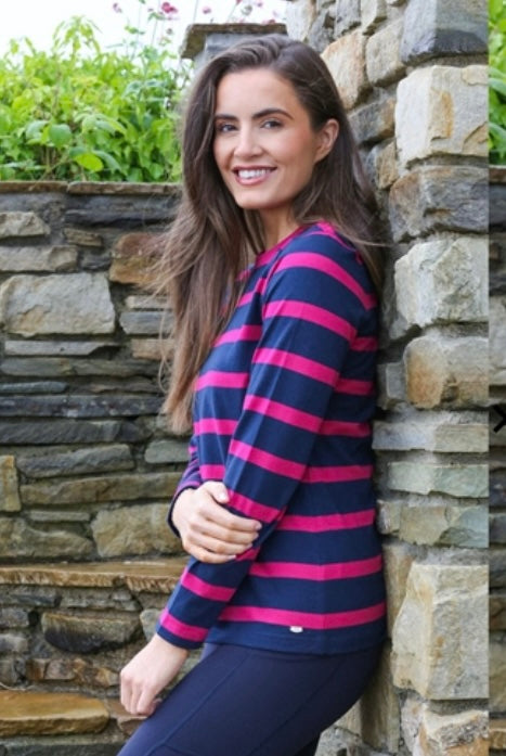 Relax & Renew Demelza navy cerise long sleeve tee