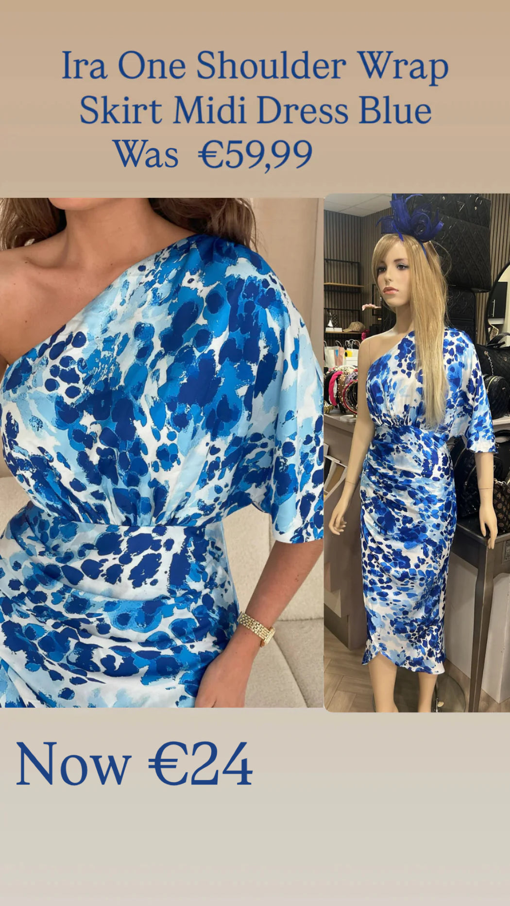 Ira One Shoulder Wrap Skirt Midi Dress Blue