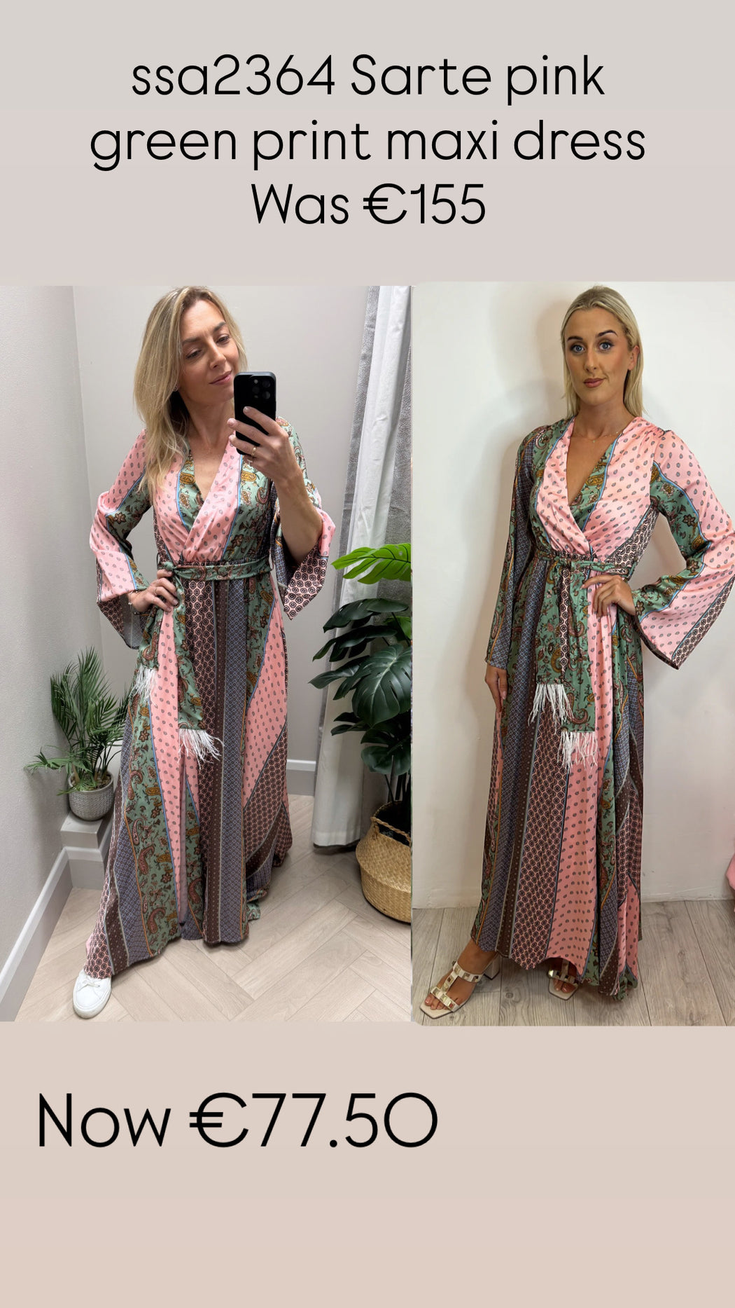 ssa2364 Sarte pink green print maxi dress