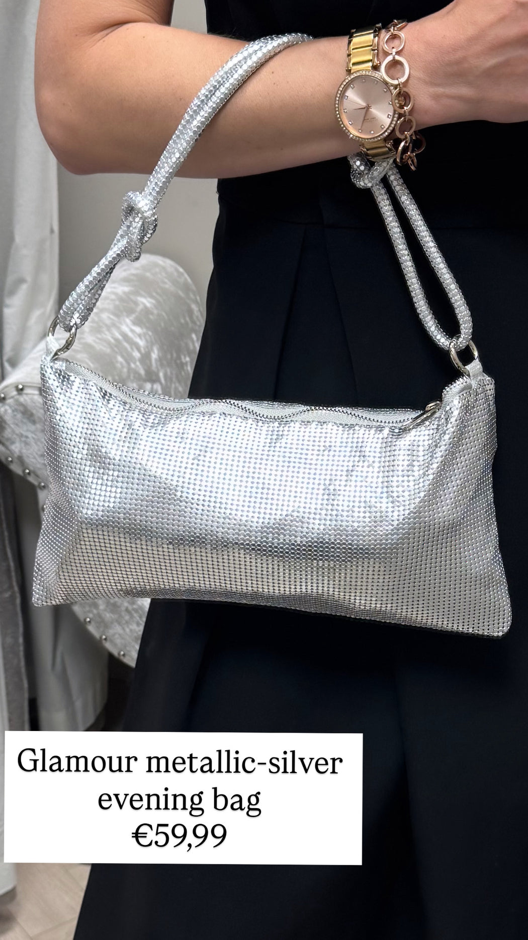 Glamour metallic-silver evening bag