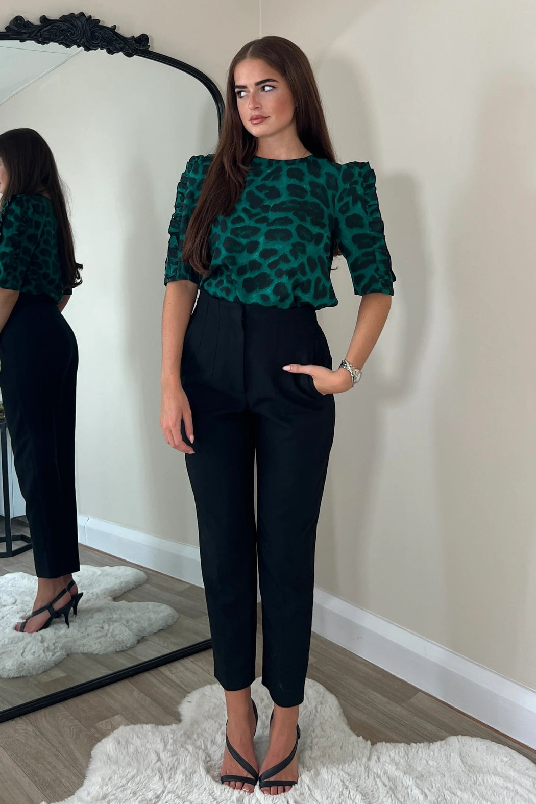 Asher Green Animal Frill Sleeve Top