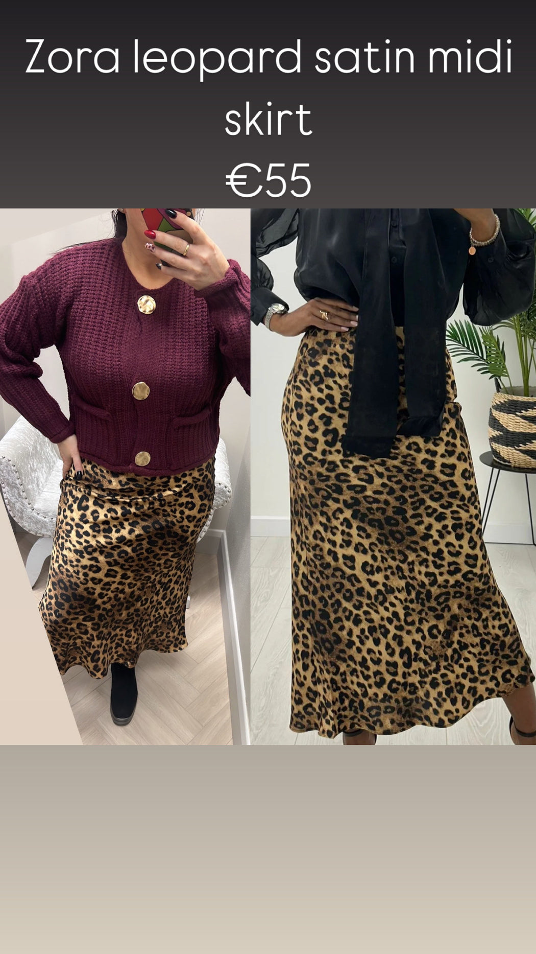 Zora leopard satin midi skirt