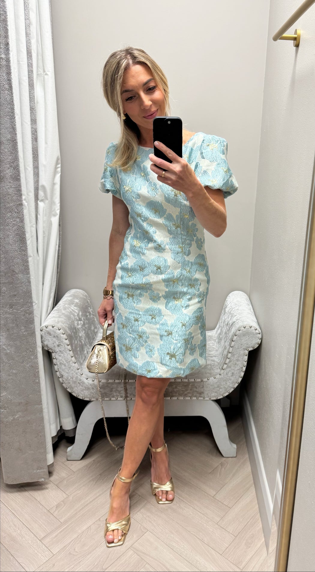 Katelyn blue jacquard shift dress