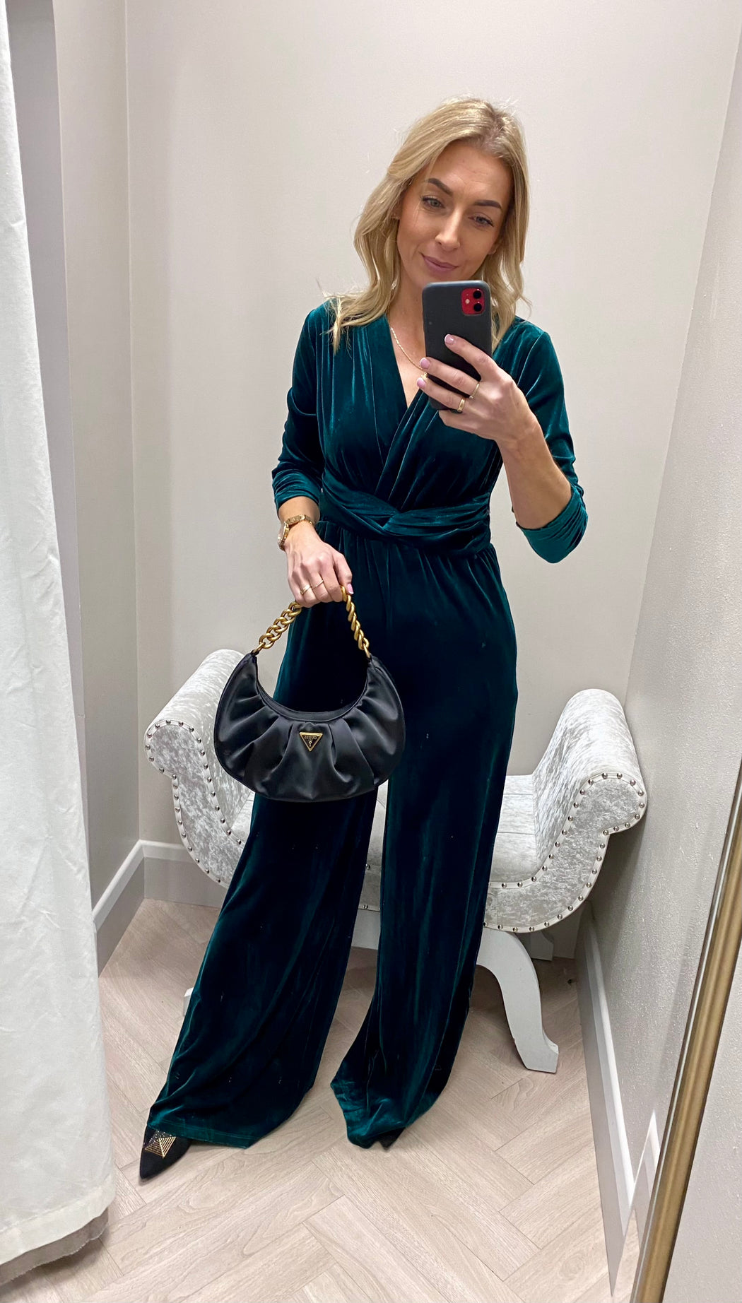 Sophia green velvet jumpsuit