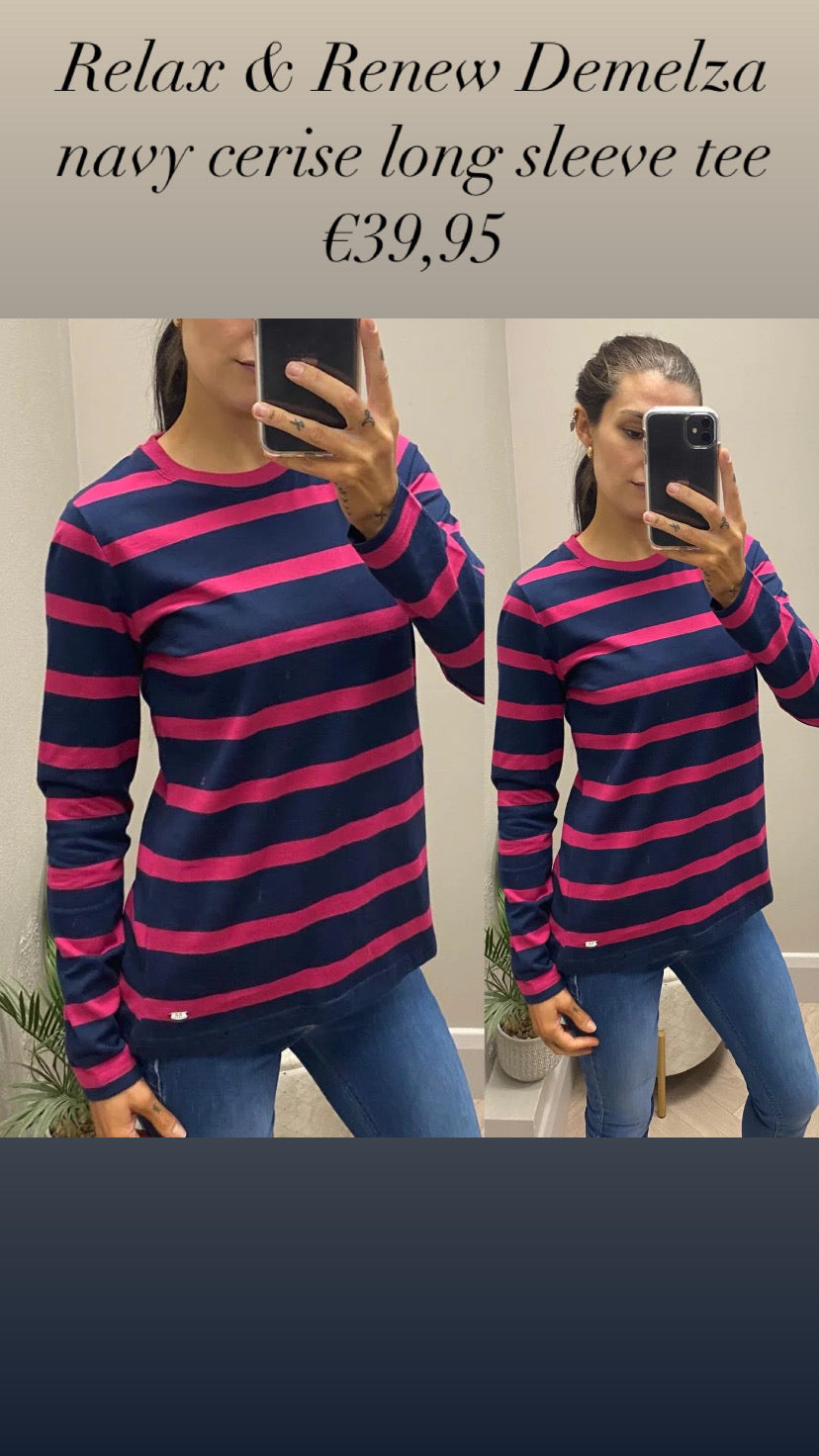 Relax & Renew Demelza navy cerise long sleeve tee