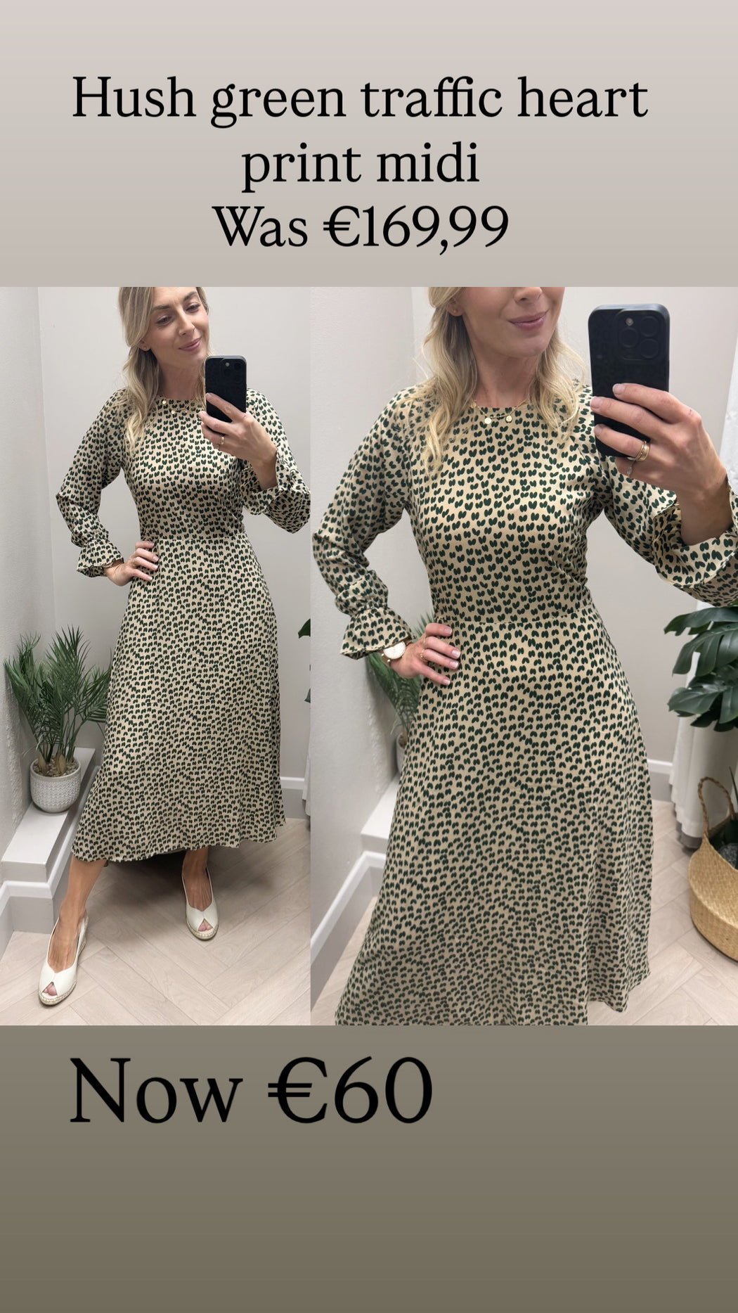 Hush green traffic heart print midi
