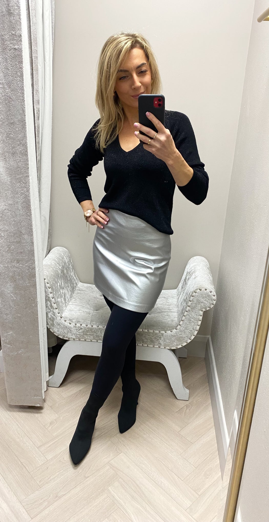 Metallic silver skirt