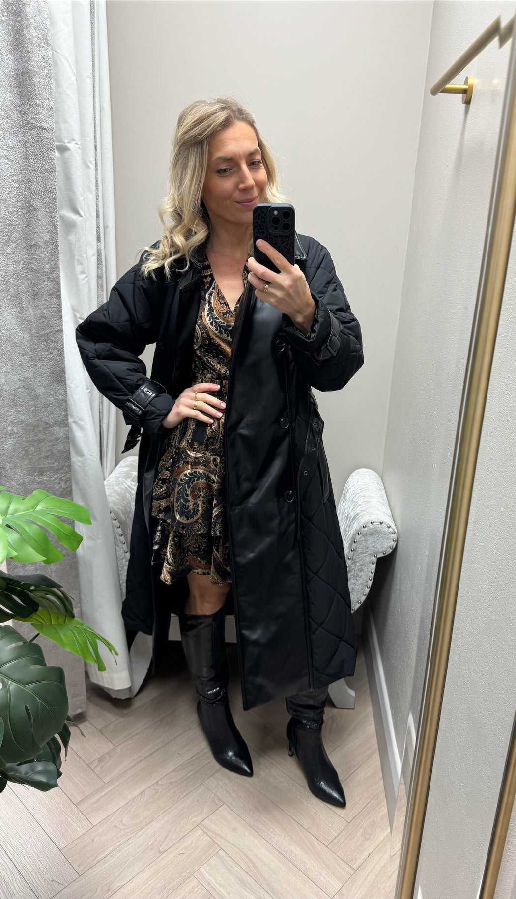 Guess Alexane faux leather mix Quilted Trench Coat. W5BL36W4070