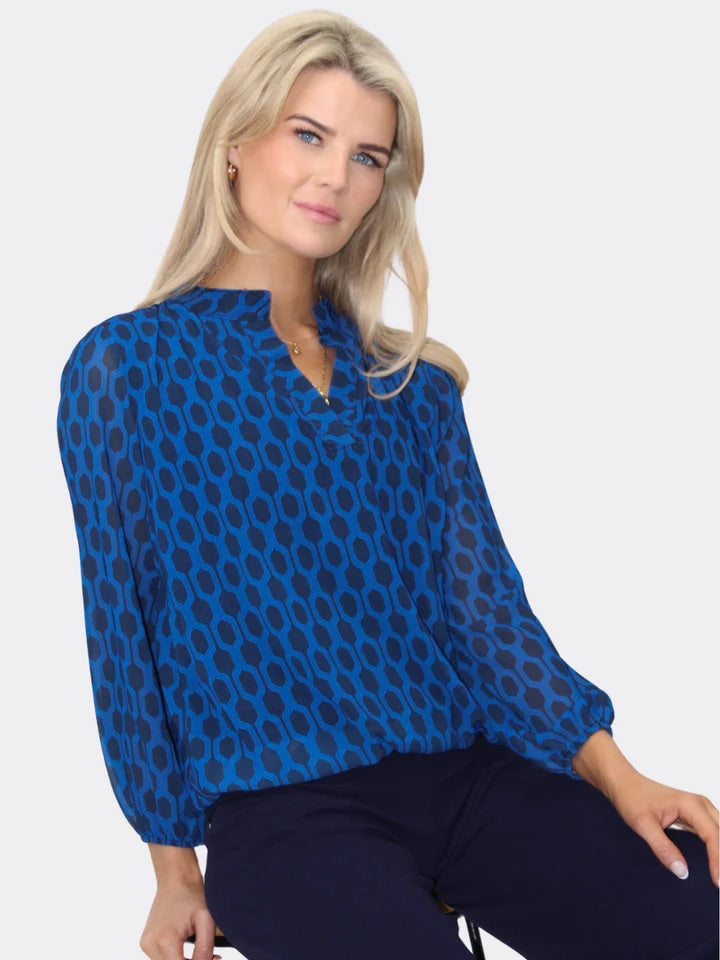 Bella band top in blue geo print