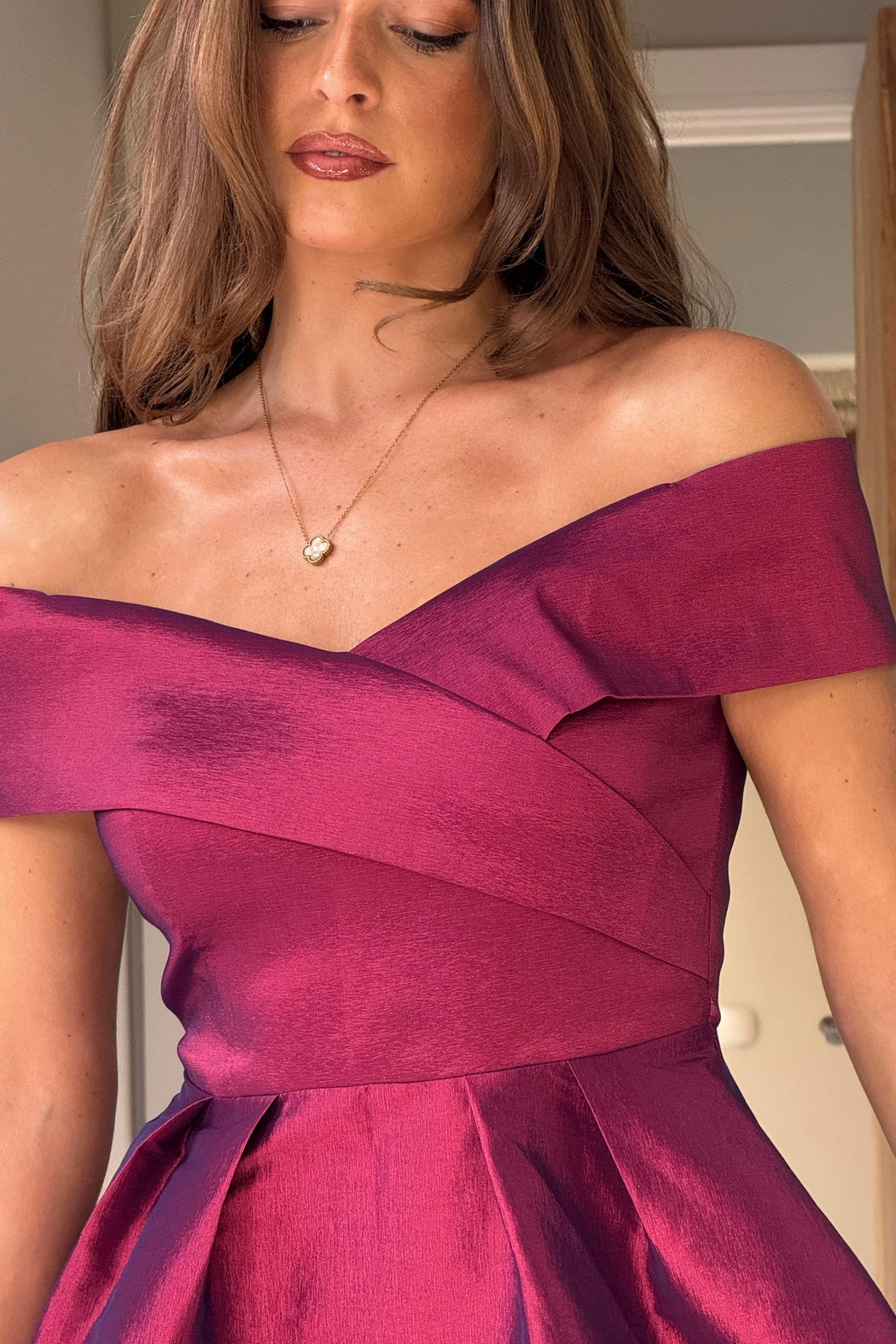 Daphne Off The Shoulder Skater Midi Dress Plum
