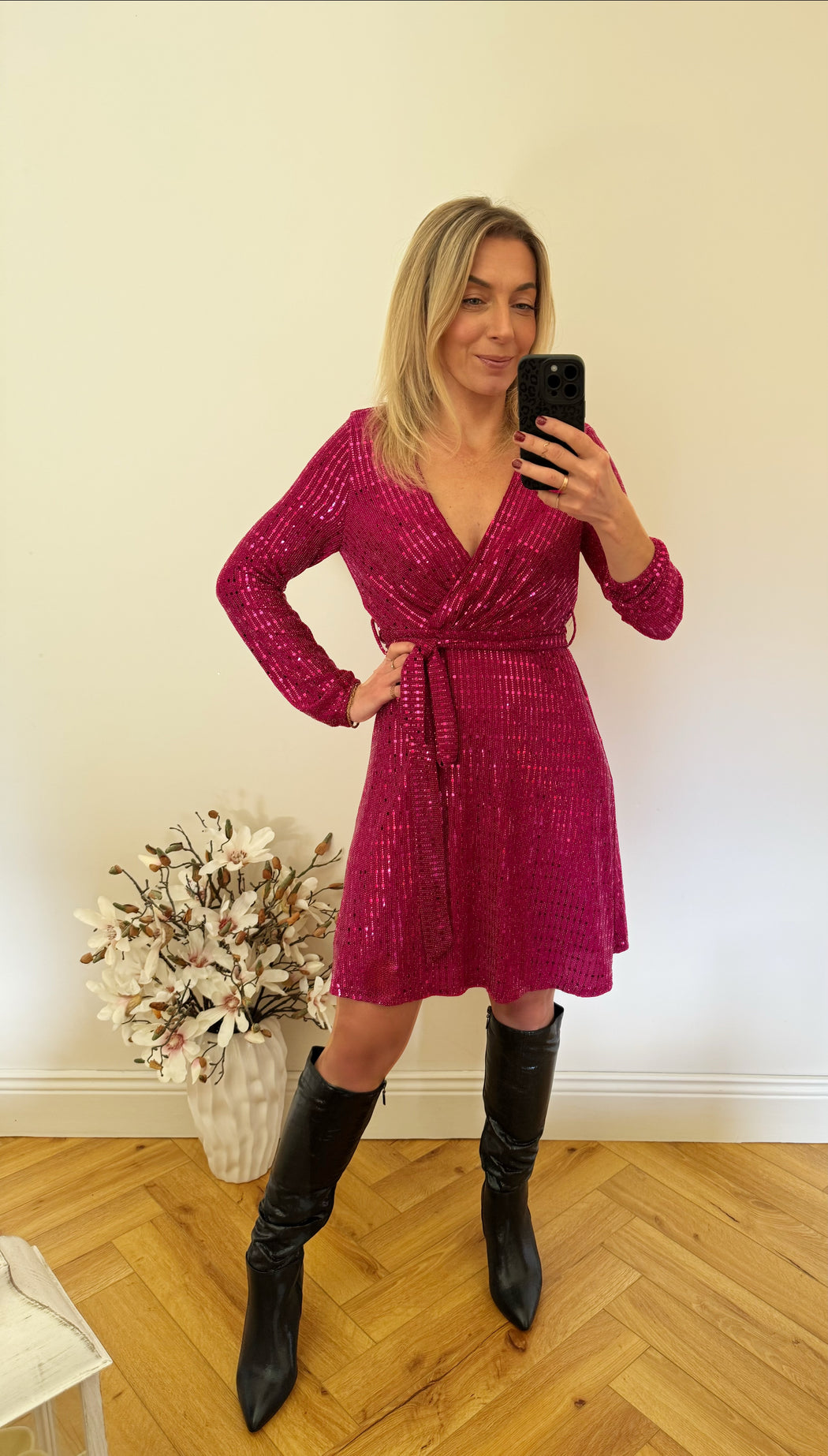 Kylie mini dress in pink sparkle