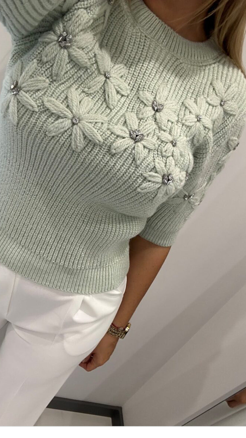 1159 mint daisy sweater