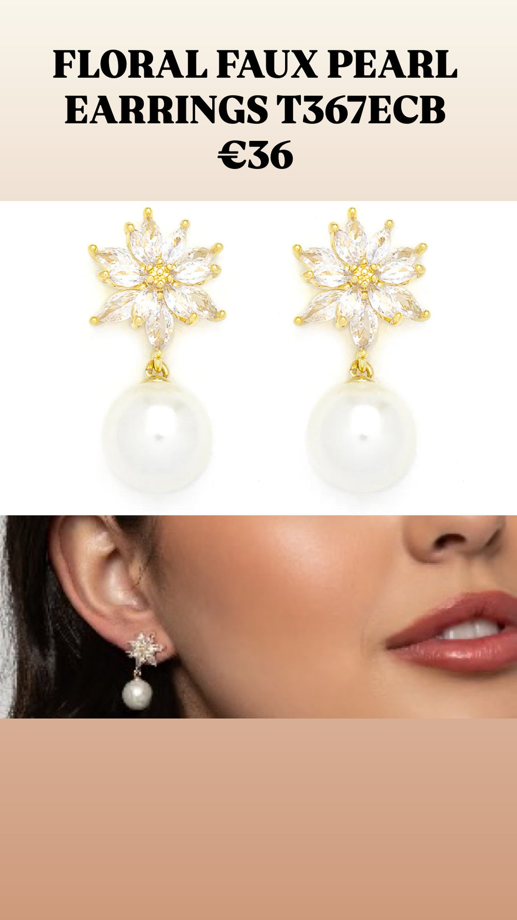 FLORAL FAUX PEARL EARRINGS T367ECB