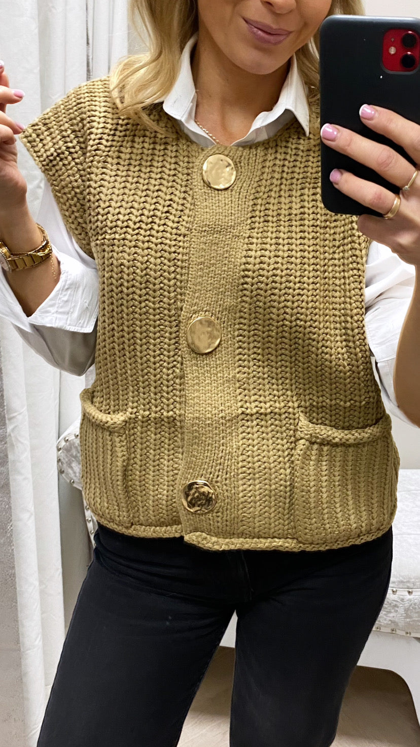 Jessie camel gold button knit