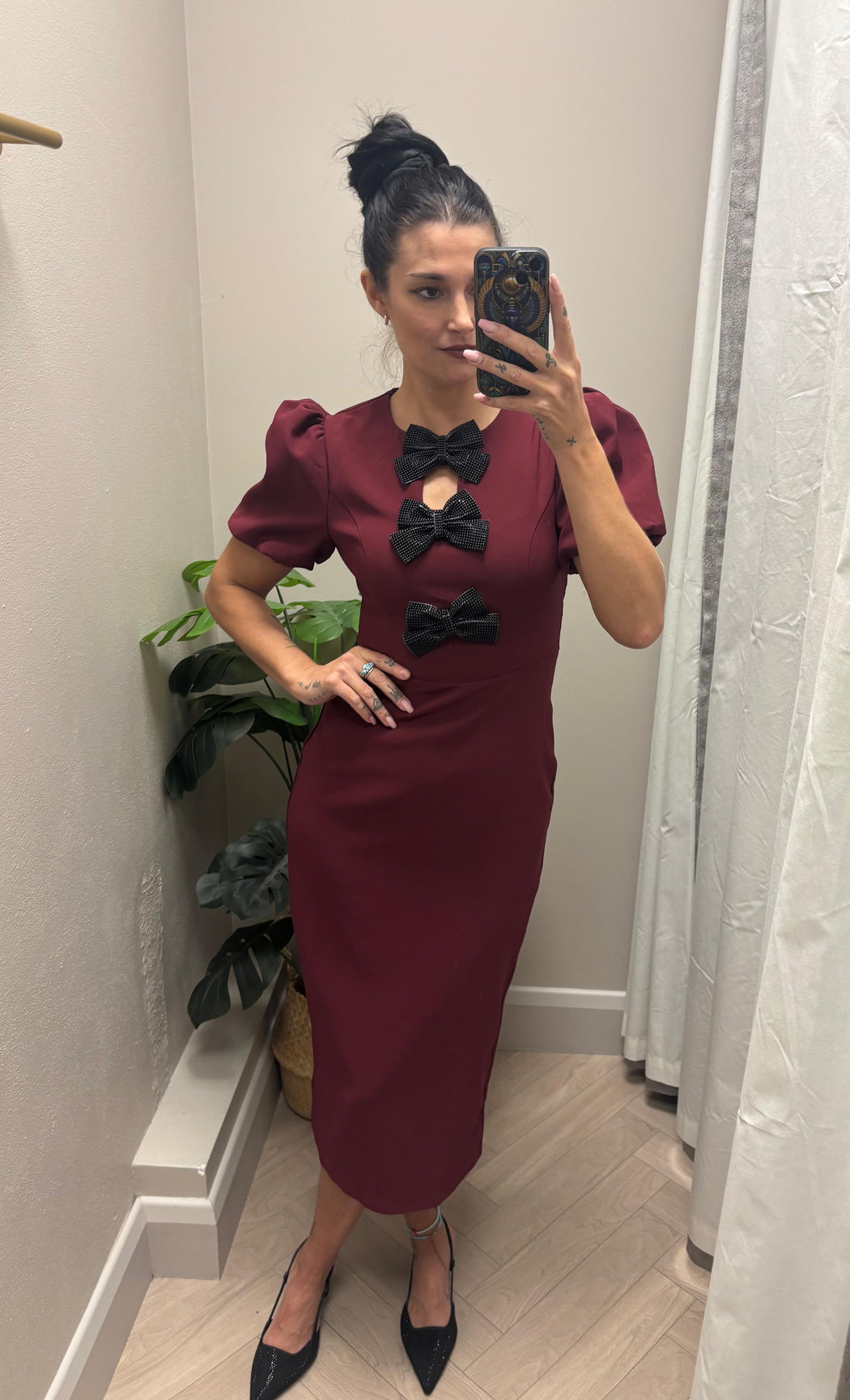 Emma Cut Out Bow Midi Dress Berry