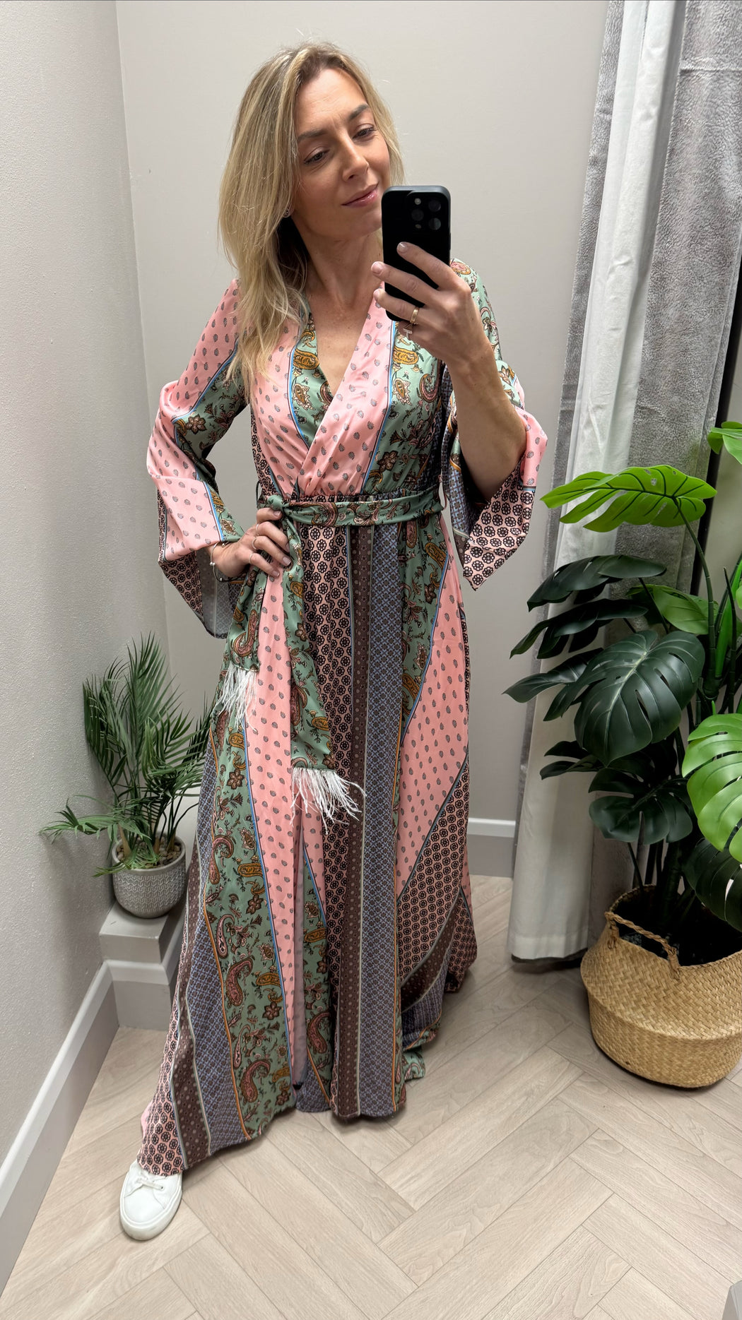 ssa2364 Sarte pink green print maxi dress