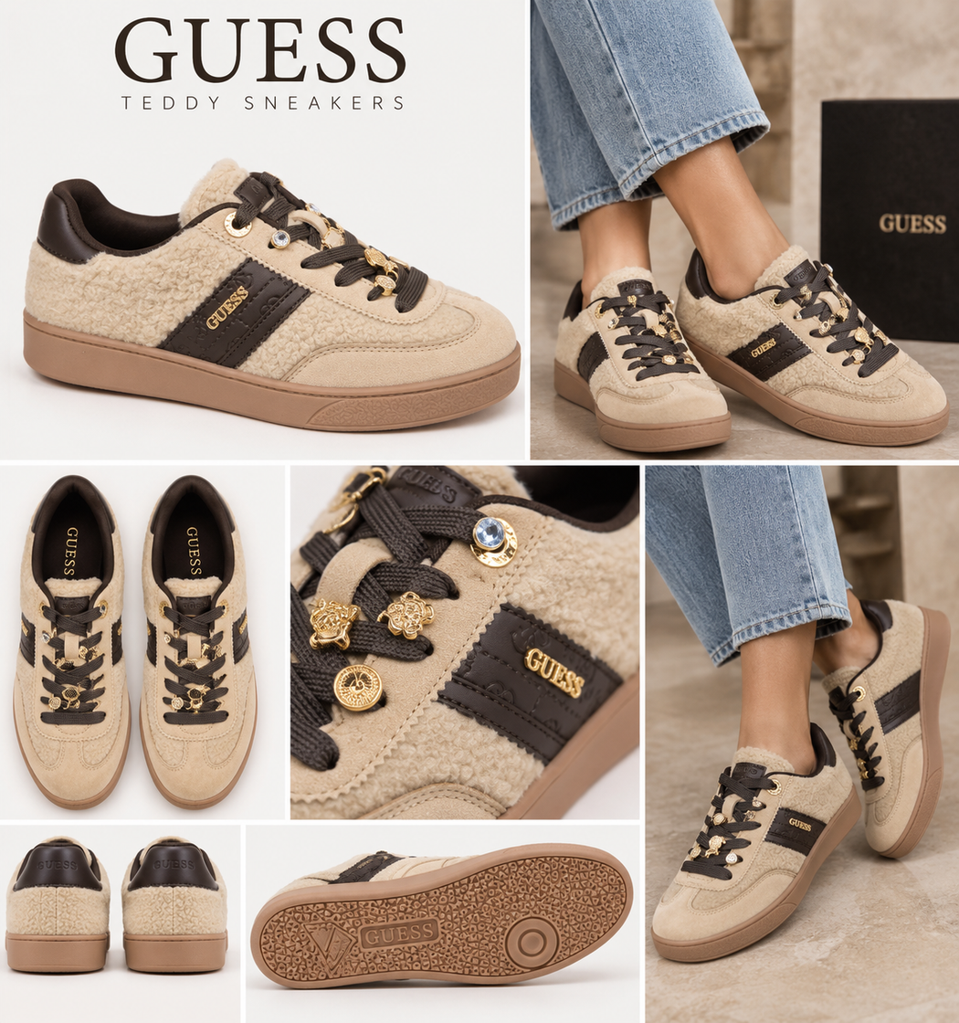 Guess beige teddy trainers flfn3afur12