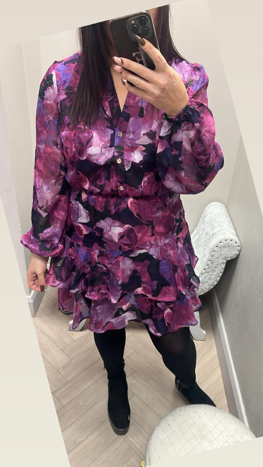 Purple floral frill dress