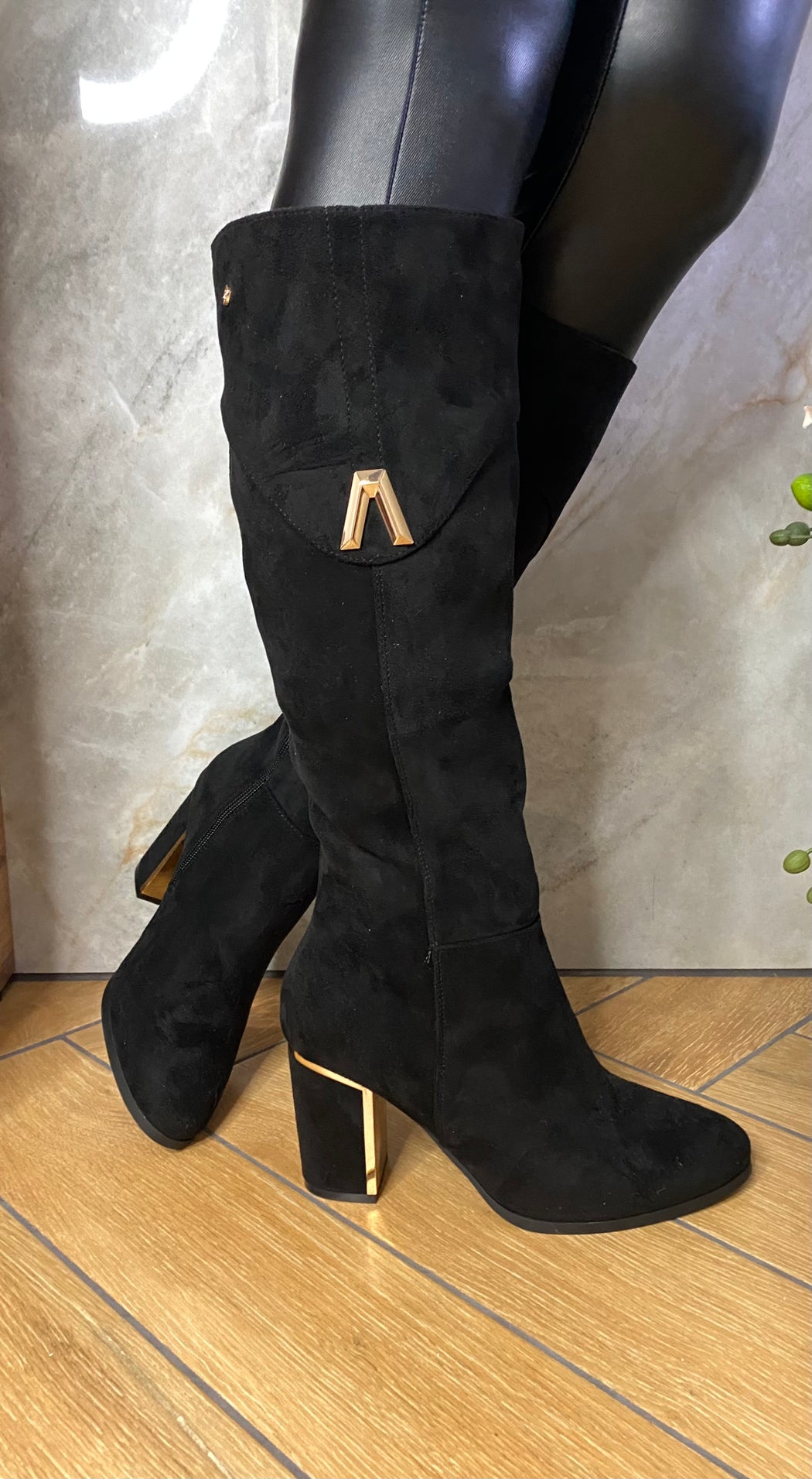 Haffar one ink black knee high boots