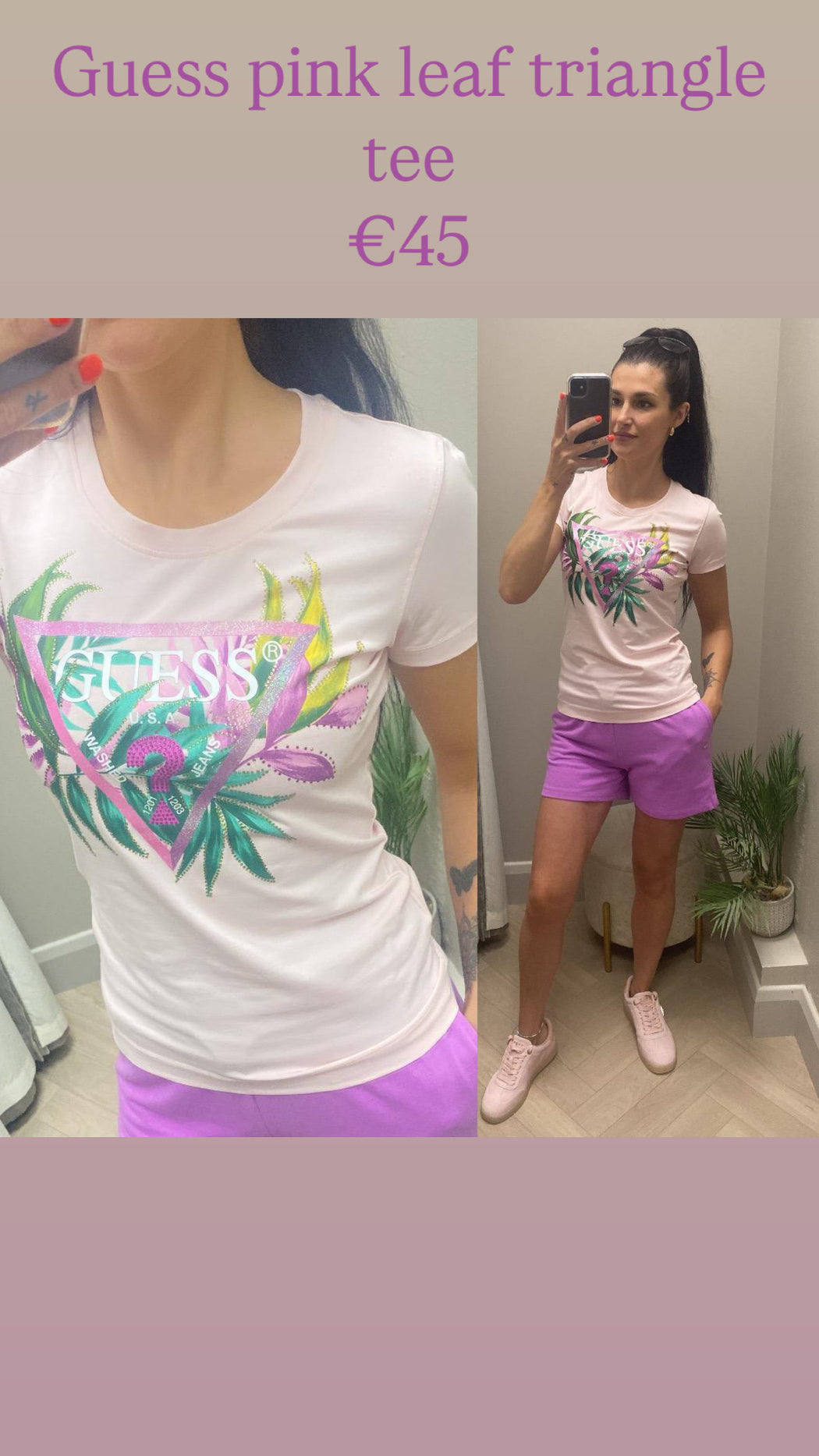 Guess pink leaf triangle tee