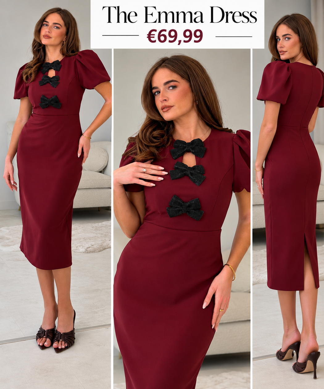 Emma Cut Out Bow Midi Dress Berry