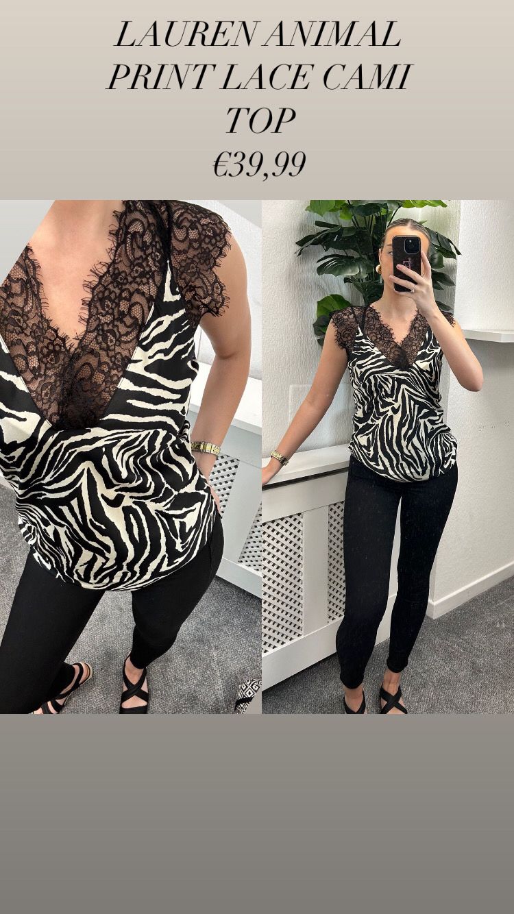 LAUREN ANIMAL PRINT  LACE CAMI TOP