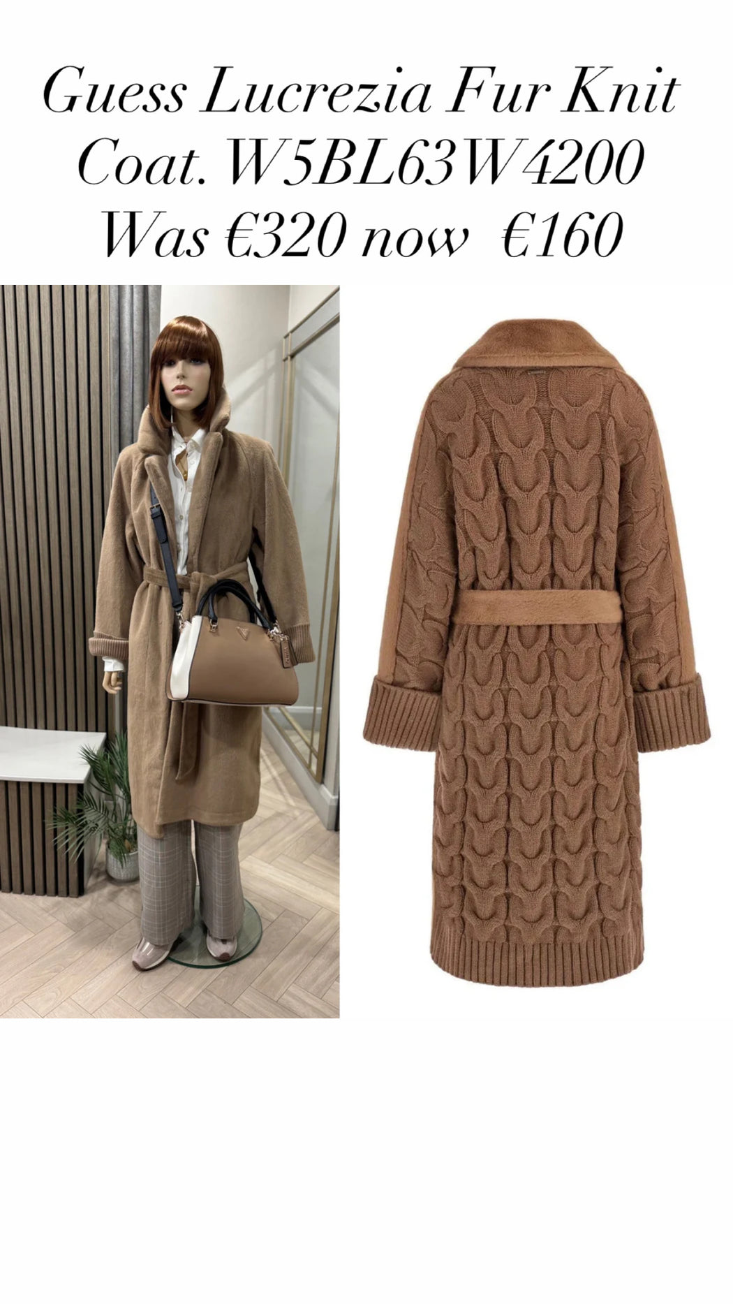 Guess Lucrezia Fur Knit Coat. W5BL63W4200