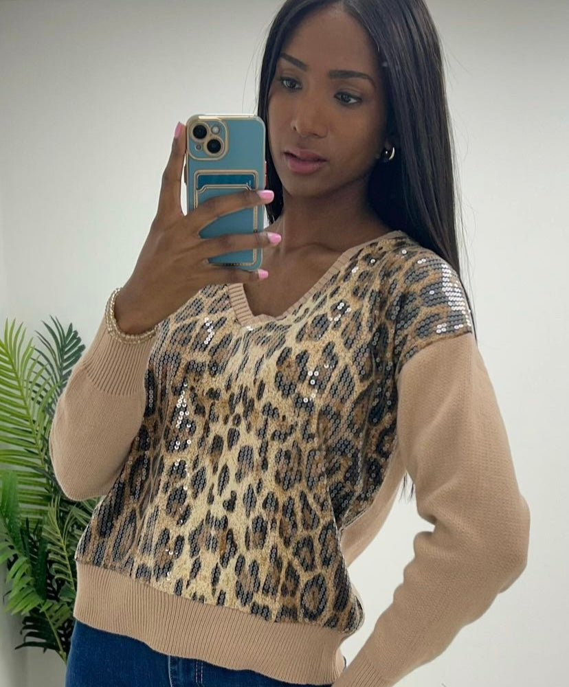 Katie sequin leopard knit