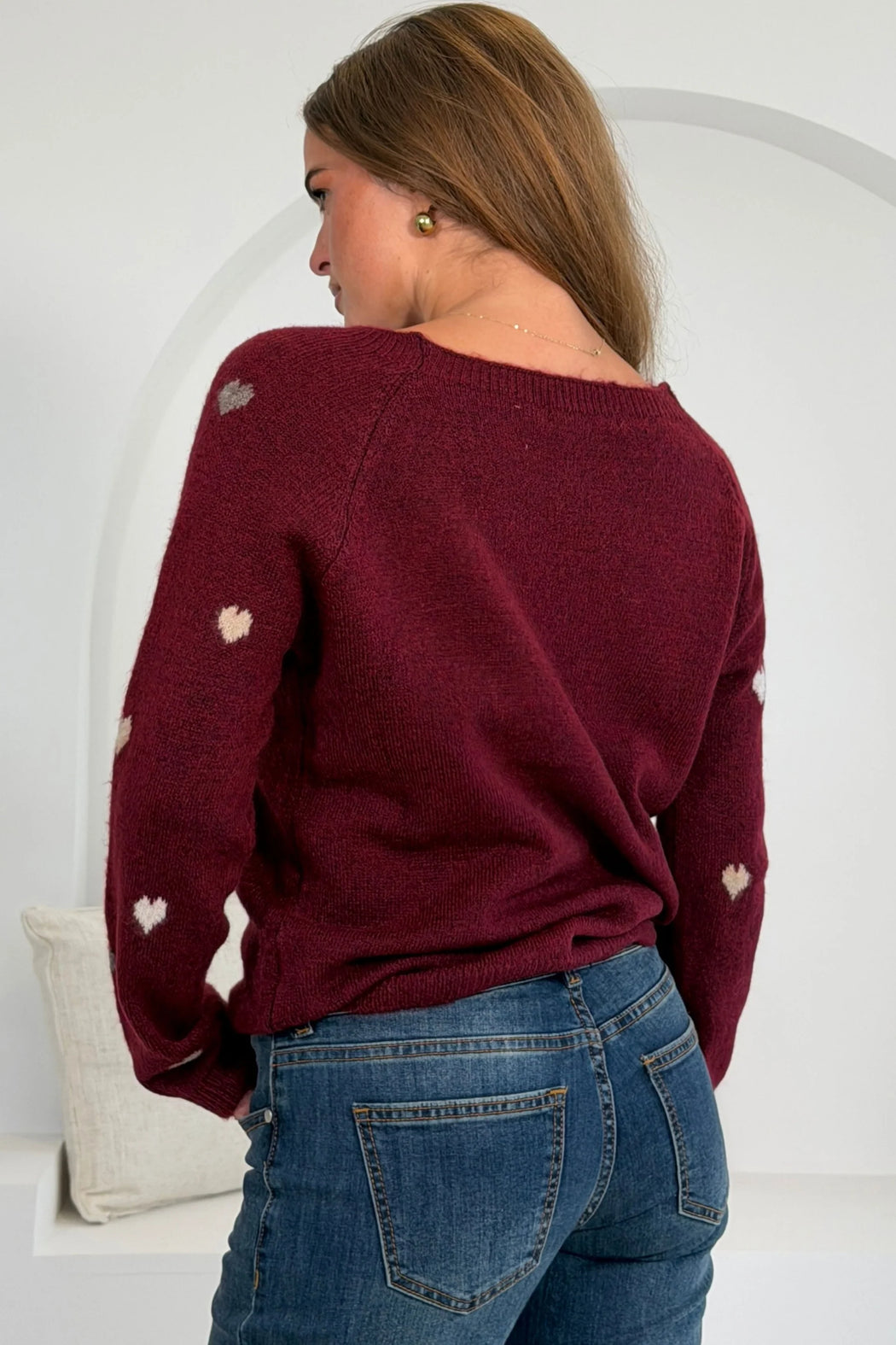 Jennie wine Heart Polka Knit Jumper
