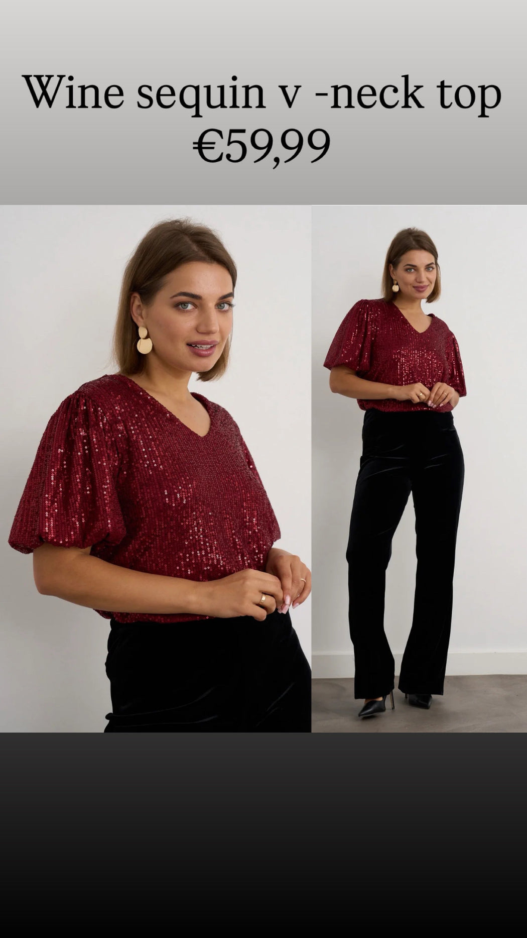 Wine sequin v -neck top