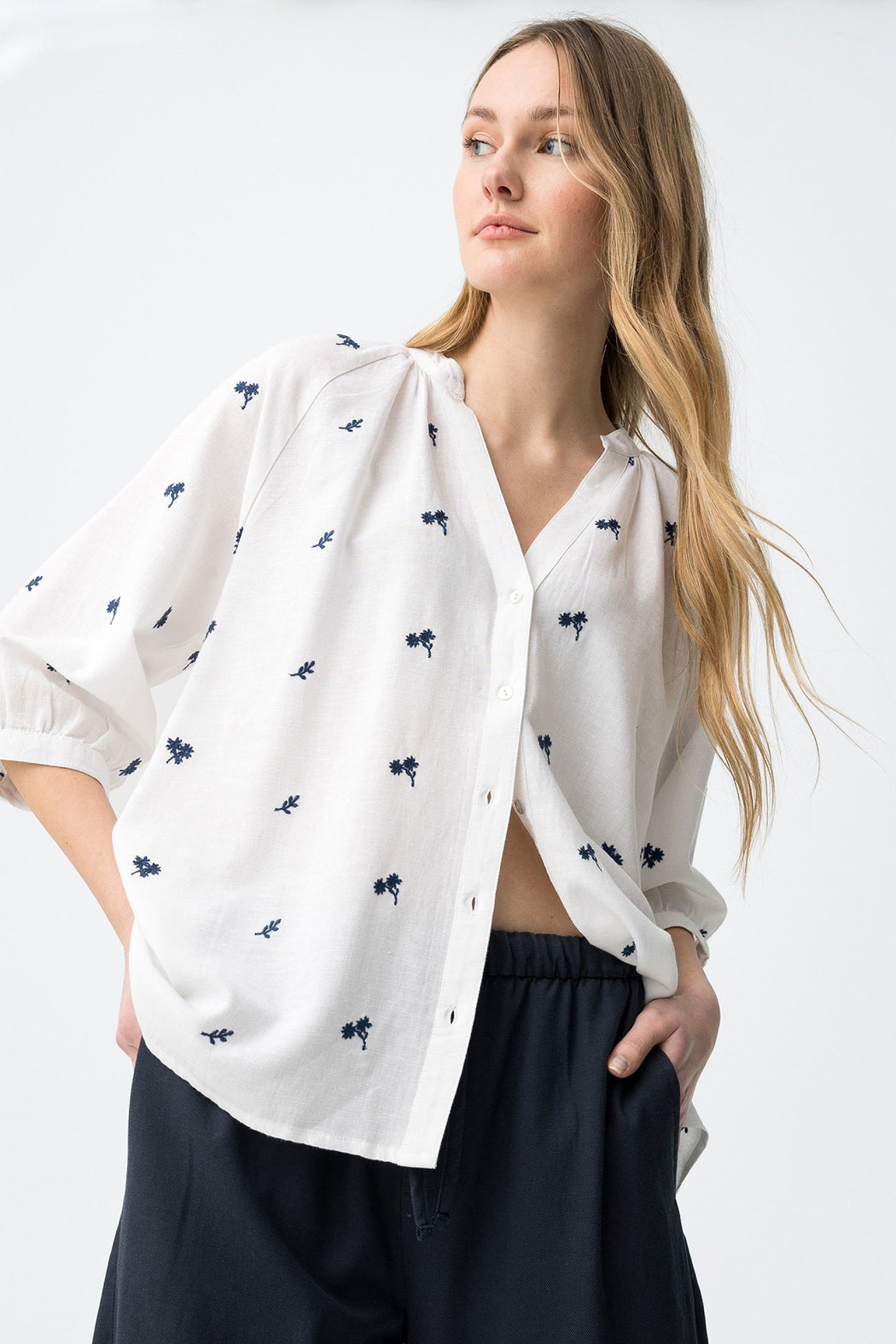 Edesta white blue floral shirt