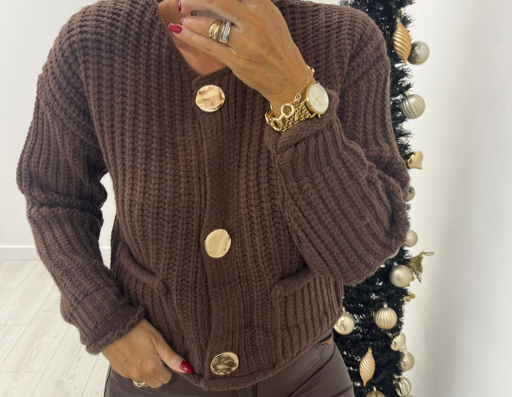 Jazz brown button knit cardi