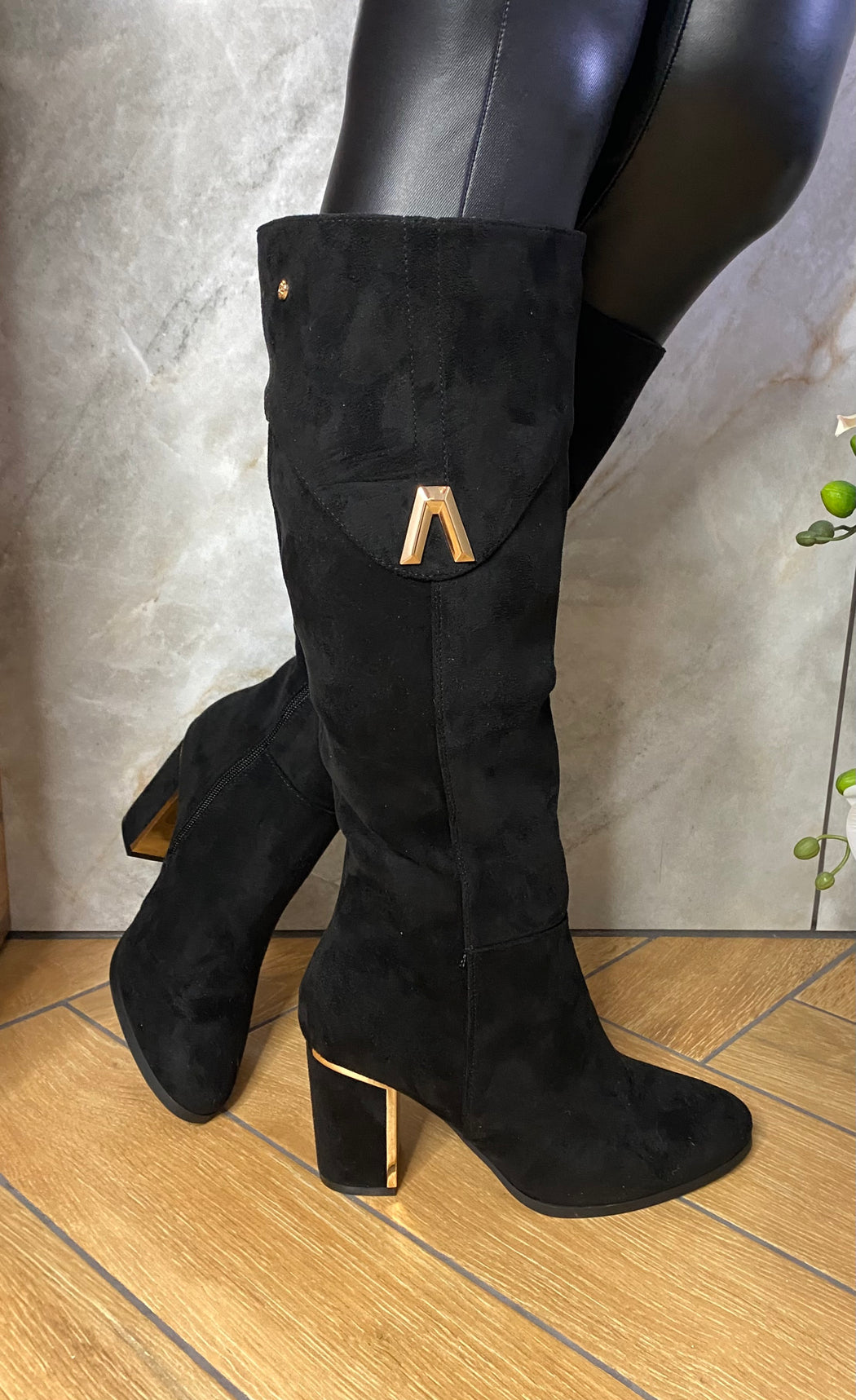 Haffar one ink black knee high boots