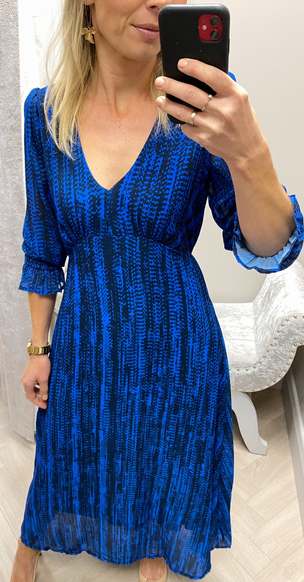 STREASA BLUE PRINT MIDI DRESS