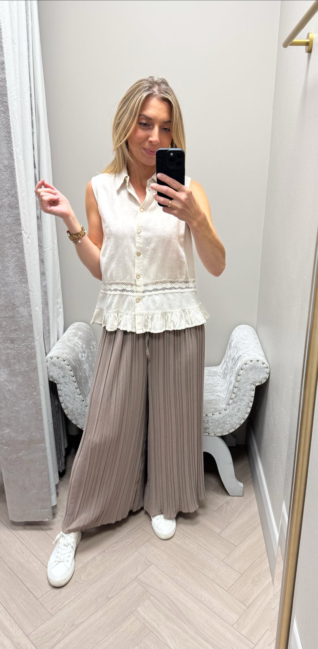 Kiss mocha pleated elasticated trousers