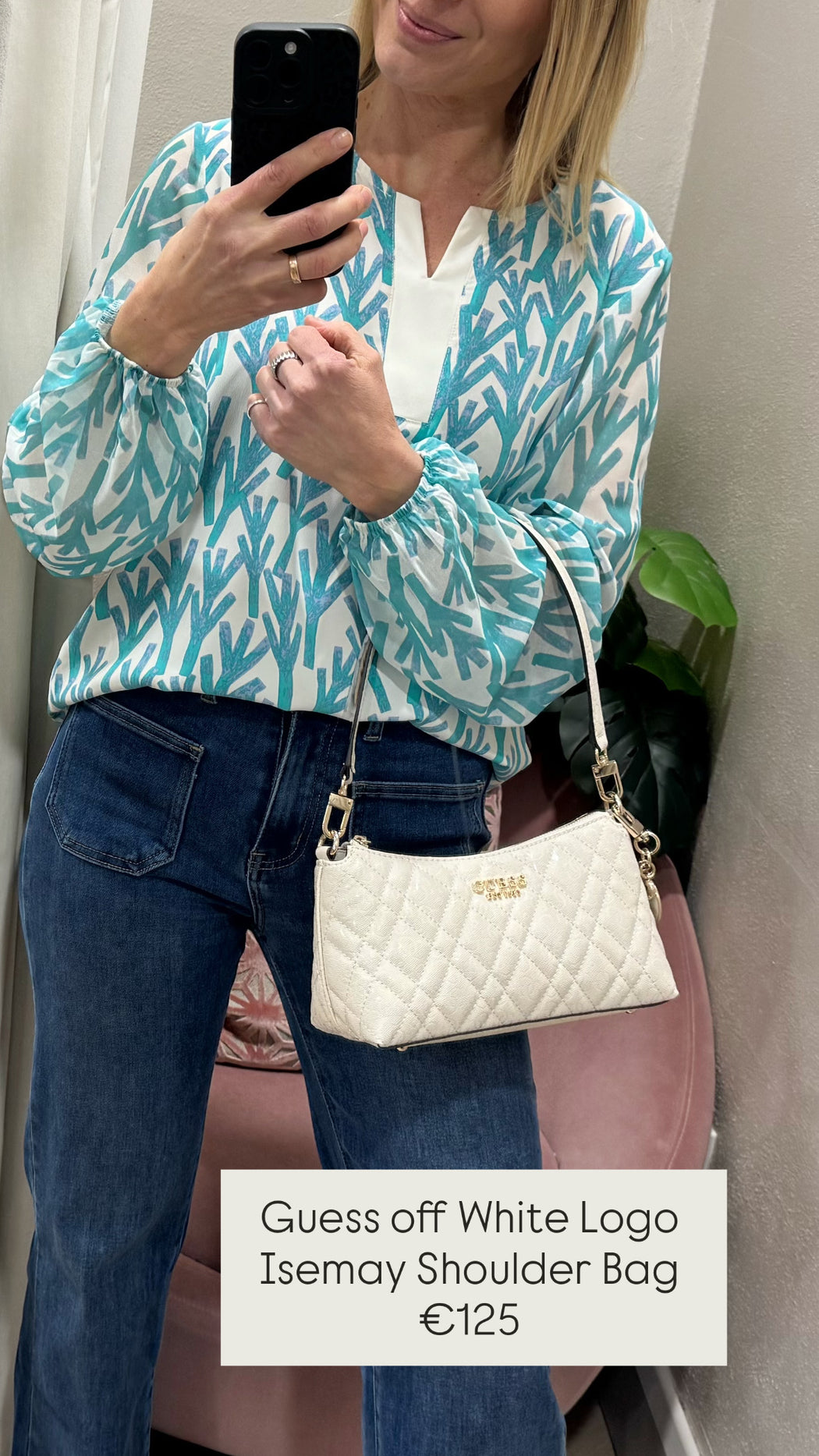 Guess off White Logo Isemay Shoulder Bag