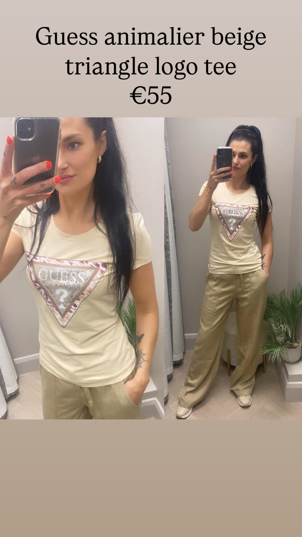 Guess animalier beige triangle logo tee W5RI22J1314