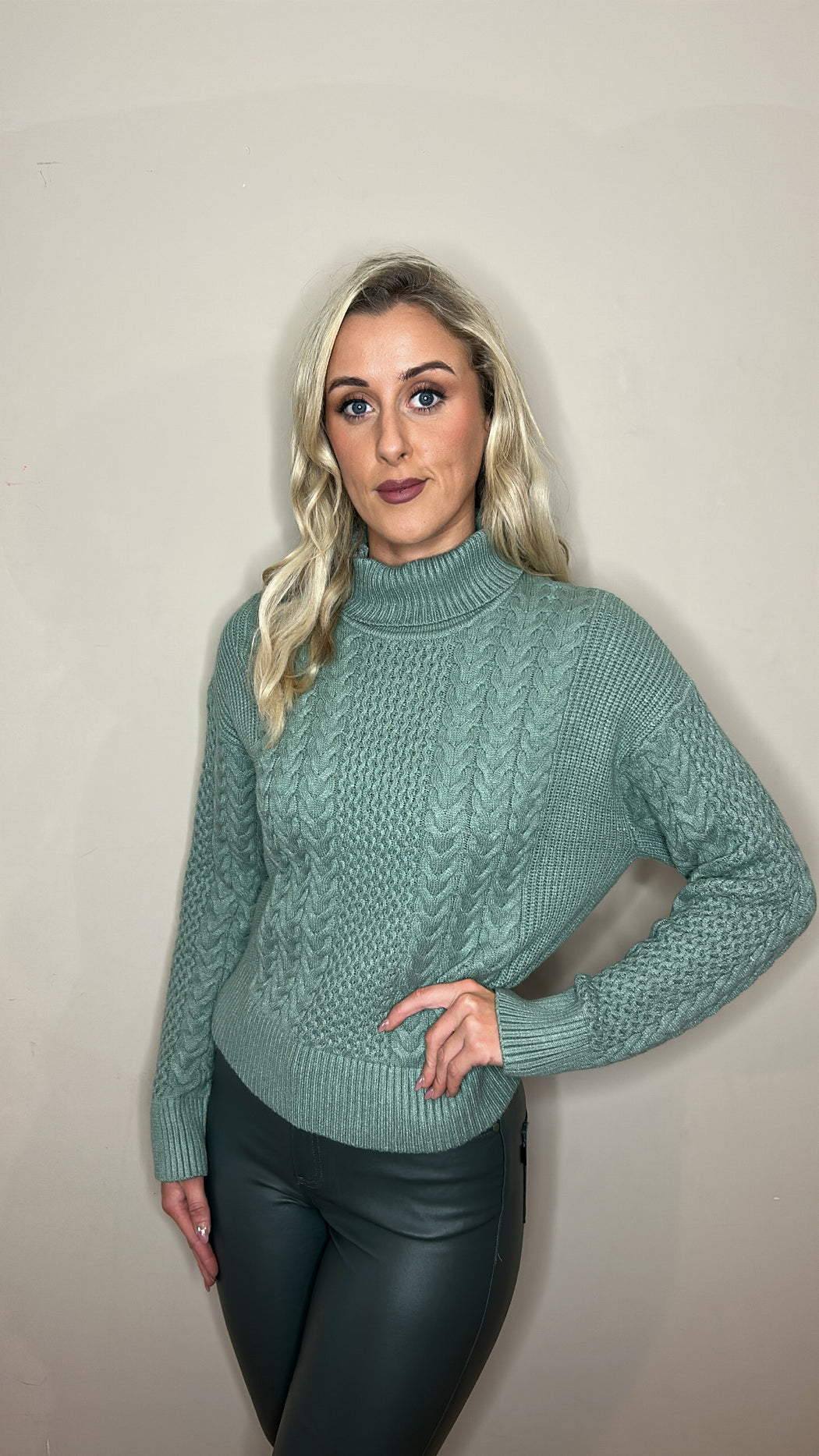 Edwina sage green turtle neck knit jumper