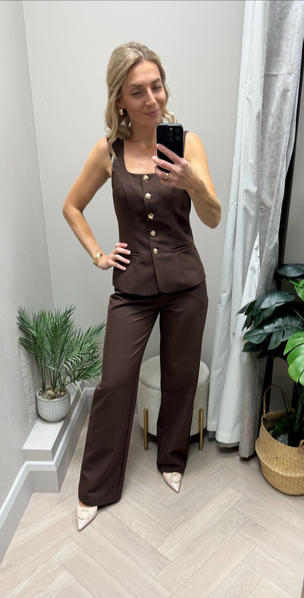 Jo Pleat Detail Tailored Trouser Brown