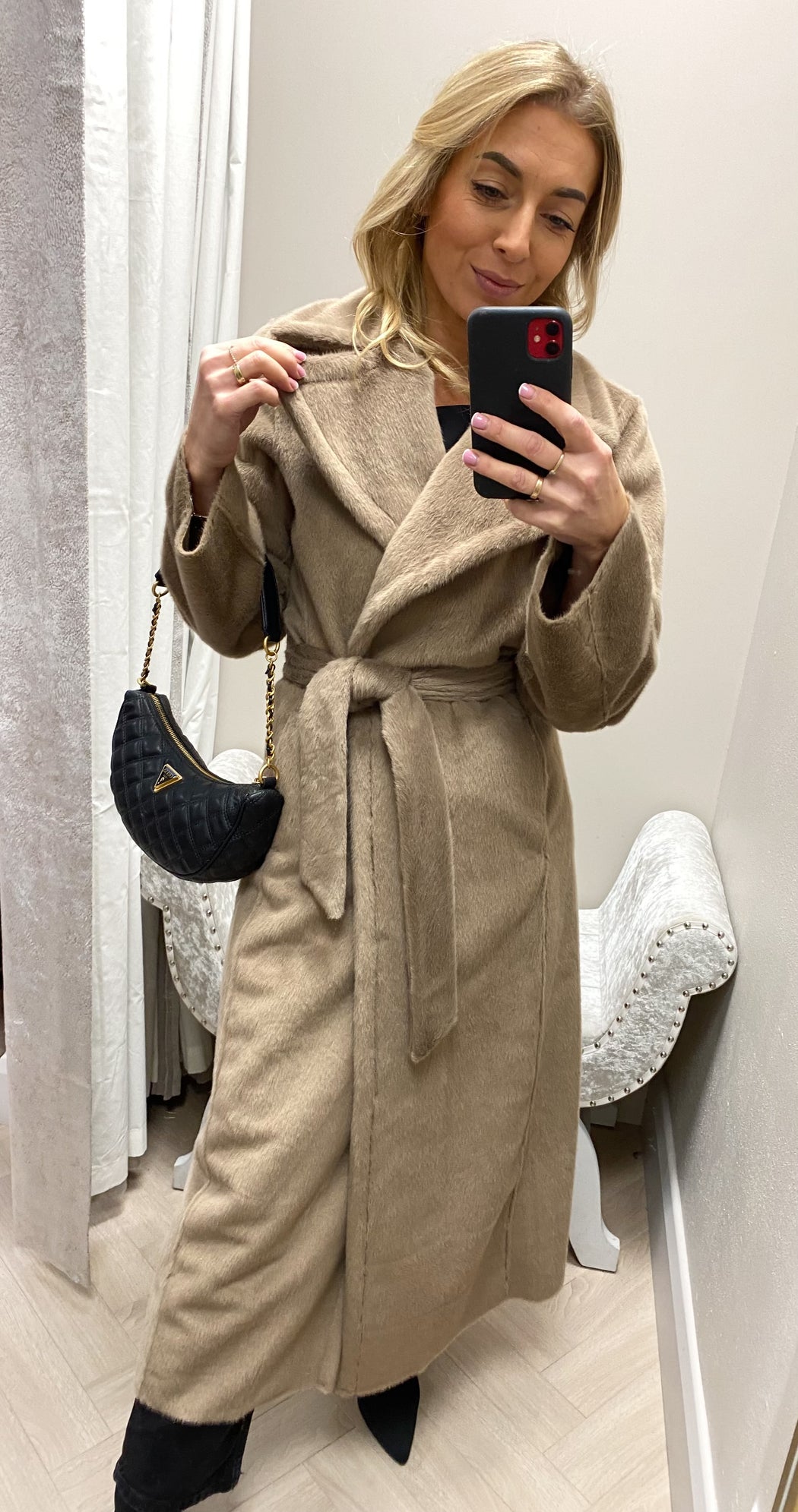 Guess Ada mocha longline faux mink coat