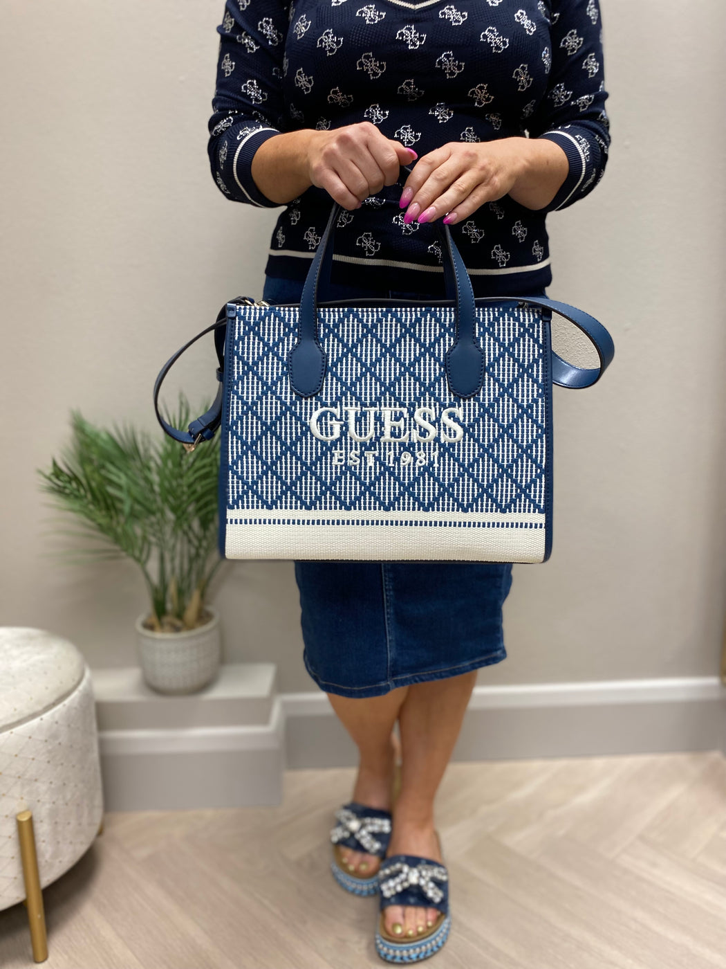 Guess navy multi Silvana satchel CG866522