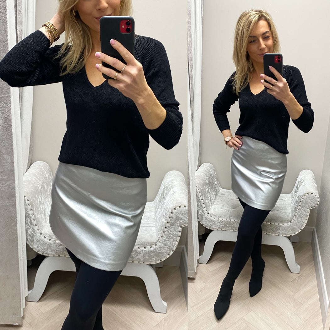 Metallic silver skirt