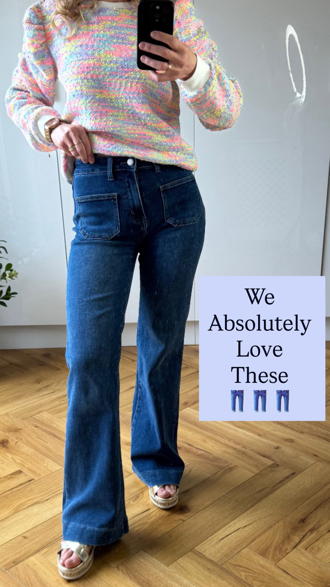 Shiny pocket bootleg jeans