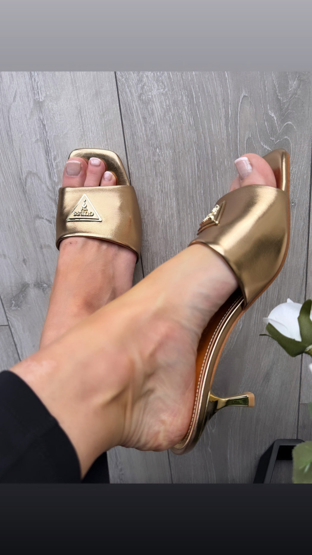 Guess bronze kitten heel mule FLJLUSLEL03